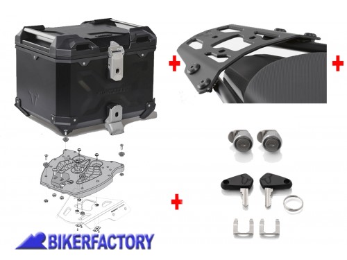 BikerFactory Kit portapacchi ALU RACK e bauletto TOP CASE 38 lt in alluminio SW Motech TRAX ADVENTURE colore nero x BMW K 1200 1300 S BAD 07 361 15000 B 1036632