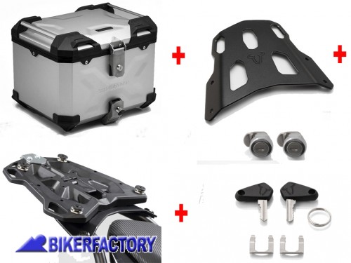 BikerFactory Kit portapacchi STREET RACK e bauletto TOP CASE 38 lt in alluminio SW Motech TRAX ADVENTURE colore argento per BMW R1250R R1250RS R1200R R1200RS GPT 07 573 70000 S 1041164