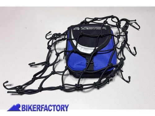 BikerFactory Borsello BAGSTER svuota tasche per moto completo di rete elastica ragno colore Blu nero con particolare riflettente BA4881 B 395 115 1018480