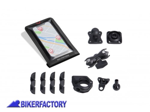 BikerFactory Kit universale SW Motech supporto porta smartphone per manubri e specchietto moto completo di custodia impermeabile Dim max 160 x 80 mm GPS 00 308 35500 1046204