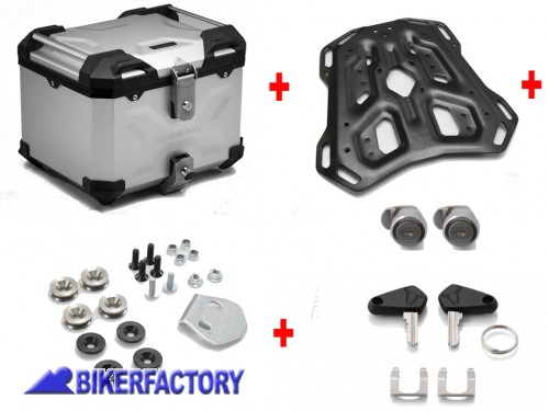 BikerFactory Kit portapacchi ADVENTURE RACK e bauletto TOP CASE 38 lt in alluminio SW Motech TRAX ADVENTURE colore argento per BMW G 310 GS GPT 07 862 70000 S 1038789
