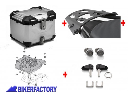 BikerFactory Kit portapacchi ALU RACK e bauletto TOP CASE 38 lt in alluminio SW Motech TRAX ADVENTURE colore argento per BMW R 1200 GS 04 12 GPT 07 352 70000 S 1045411
