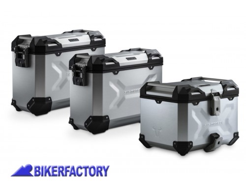 BikerFactory Kit avventura bagagli borse laterali e bauletto TRAX ADVENTURE SW Motech colore argento per TRIUMPH Tiger 800 ADV 11 748 75001 S 1038400