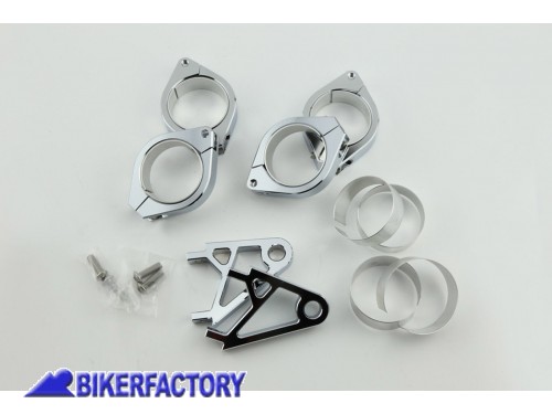 BikerFactory Kit montaggio universale staffe clamp per fari o frecce anteriori modello HIGHSIDER CNC Alu colore cromato 1037840