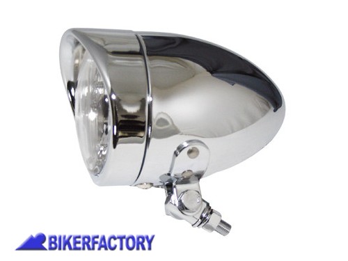 BikerFactory Faro anteriore rotondo %C3%B8 90 mm mod BULLET LONG con visiera e con luce abbagliante posizione Prodotto generico non specifico per questo modello di moto PW 00 223 346 1032473