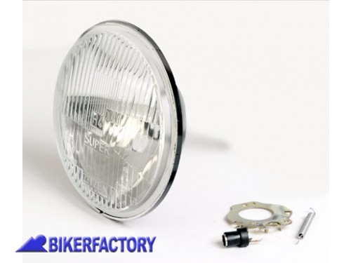 BikerFactory Inserto per faro rotondo %C3%98 168 mm con vetro trasparente rigato lampada H4 Prodotto generico non specifico per questo modello di moto PW 00 226 154 1031022