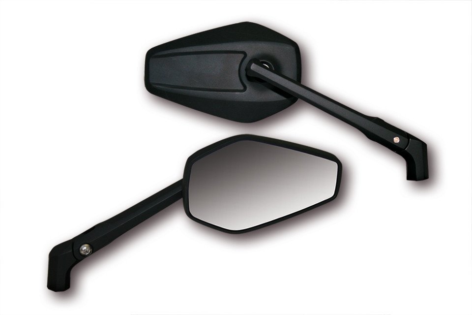 Coppia specchietti retrovisori (Dx + Sx) mod. BOOSTER 2 in alluminio nero  Fil. M10 art. PW.00.301 145