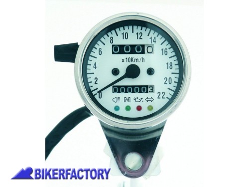 BikerFactory Contachilometri analogico in acciaio con quadrante bianco e retroilluminazione blu Prodotto generico non specifico per modello di moto PW 00 360 670 1028318